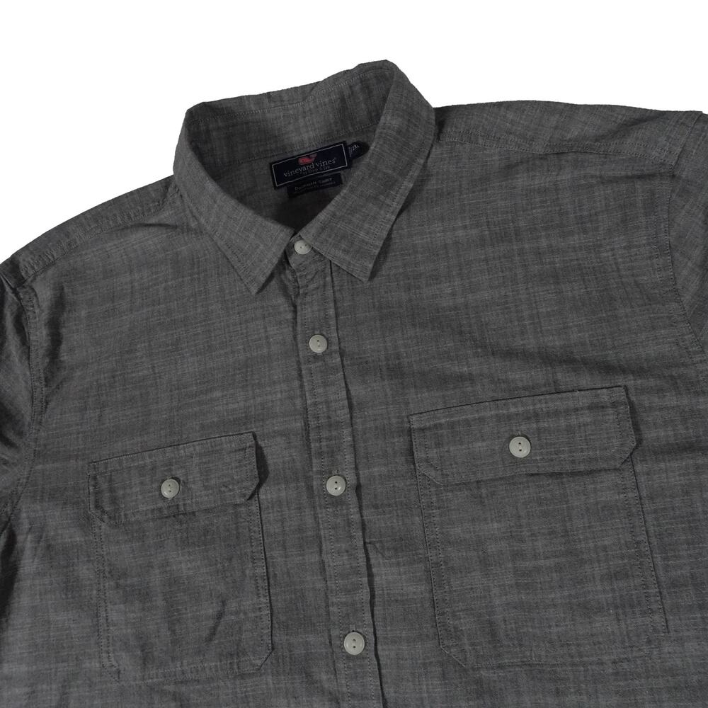 Vineyard Vines Dockman Dual Pocket Button Up Cotton Gray Shirt Men's 2XL